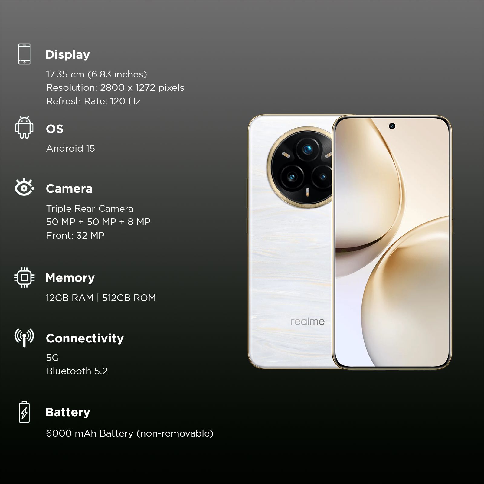 スマートフォン本体 Realme 14 Pro+ 5G 512GB Pearl White realme 14 Pro+ 5G - realme (country)